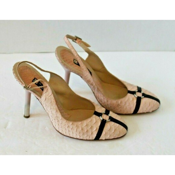 George Mang Jane Sling Back Heels Pink Python Italy Shoes w/Box Sz 36.5 US 6 - Picture 2 of 11